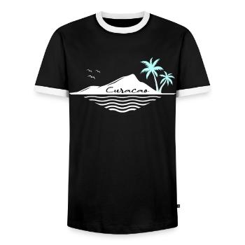 Curacao Island with Palm Trees Dream Vacation Destination - Men's Ringer Shirt - black/white - Front - AI Model Female 172 light (172cm) & AI Model Male 178 light (178cm)