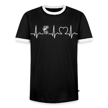 Fisch Angler - angeln, Herzkurve, Puls, EKG - Männer Kontrast-T-Shirt - Schwarz/Weiß - Vorne - AI Model Female 172 light (172cm) & AI Model Male 178 light (178cm)