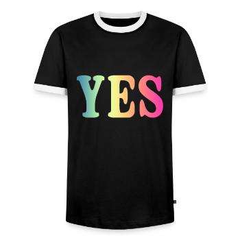 YES - Cool Funny Positive Saying - Men's Ringer Shirt - black/white - Front - AI Model Female 172 light (172cm) & AI Model Male 178 light (178cm)