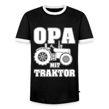 Opa von Enkeln mit Traktor - Männer Kontrast-T-Shirt - Schwarz/Weiß - Vorne - AI Model Female 172 light (172cm) & AI Model Male 178 light (178cm)