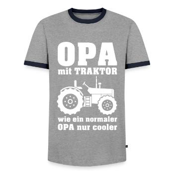 Opa mit Traktor ein Traum für die Enkel - Männer Kontrast-T-Shirt - Grau/Navy  - Vorne - AI Model Female 172 light (172cm) & AI Model Male 178 light (178cm)