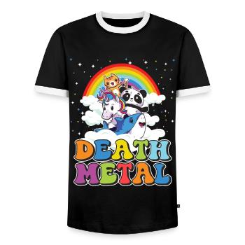 Funny Death Metal Animals Cute Unicorn Rainbow - Men's Ringer Shirt - black/white - Front - AI Model Female 172 light (172cm) & AI Model Male 178 light (178cm)