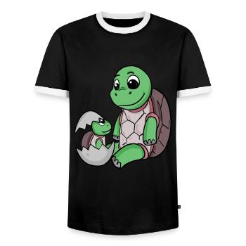 Turtle with Baby Turtle - Men's Ringer Shirt - black/white - Front - AI Model Female 172 light (172cm) & AI Model Male 178 light (178cm)