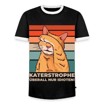 Katze Katastrophe überall Idioten Lustig - Männer Kontrast-T-Shirt - Schwarz/Weiß - Vorne - AI Model Female 172 light (172cm) & AI Model Male 178 light (178cm)