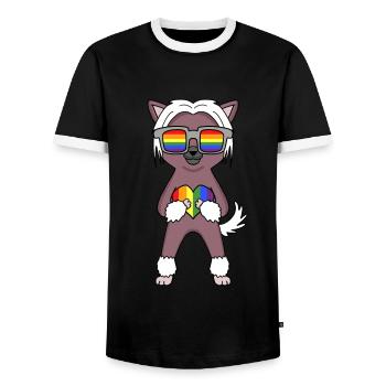 LGBT Dog Chinese Crested Dog Rainbow - Men's Ringer Shirt - black/white - Front - AI Model Female 172 light (172cm) & AI Model Male 178 light (178cm)