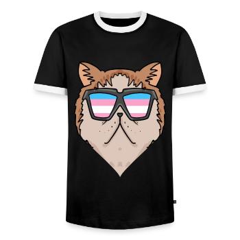 Transgender Transsexuell Exotische Kurzhaarkatze - Männer Kontrast-T-Shirt - Schwarz/Weiß - Vorne - AI Model Female 172 light (172cm) & AI Model Male 178 light (178cm)
