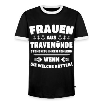 Urlaub Travemünde Ostsee - Männer Kontrast-T-Shirt - Schwarz/Weiß - Vorne - AI Model Female 172 light (172cm) & AI Model Male 178 light (178cm)