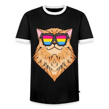 Pansexual Persian Cat - Cat with Glasses - Men's Ringer Shirt - black/white - Front - AI Model Female 172 light (172cm) & AI Model Male 178 light (178cm)