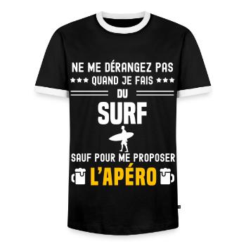surf ne dérangez pas sauf apéro - T-shirt contrasté Homme - noir/blanc - Devant - AI Model Female 172 light (172cm) & AI Model Male 178 light (178cm)