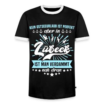Lübeck Sprüche Hansestadt Luebeck - Männer Kontrast-T-Shirt - Schwarz/Weiß - Vorne - AI Model Female 172 light (172cm) & AI Model Male 178 light (178cm)
