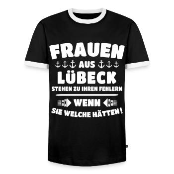 Lübeck Sprüche Hansestadt Luebeck - Männer Kontrast-T-Shirt - Schwarz/Weiß - Vorne - AI Model Female 172 light (172cm) & AI Model Male 178 light (178cm)
