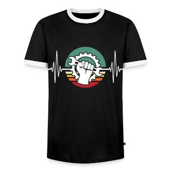 Maschinist EKG Maschinenführer Herzlinie - Männer Kontrast-T-Shirt - Schwarz/Weiß - Vorne - AI Model Female 172 light (172cm) & AI Model Male 178 light (178cm)