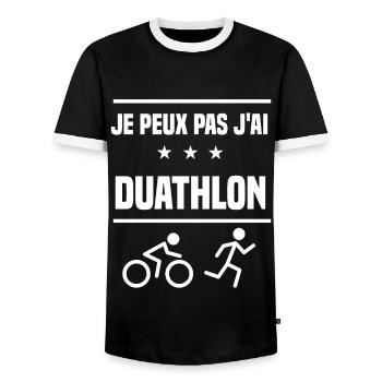 Je Peux Pas J'ai duathlon sport humour duathlète - T-shirt contrasté Homme - noir/blanc - Devant - AI Model Female 172 light (172cm) & AI Model Male 178 light (178cm)
