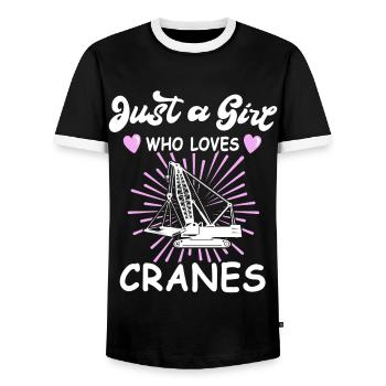 Crane Operator Women Crane Crane Operator - Men's Ringer Shirt - black/white - Front - AI Model Female 172 light (172cm) & AI Model Male 178 light (178cm)