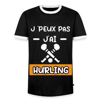 je peux pas j'ai hurling cadeau hurling - T-shirt contrasté Homme - noir/blanc - Devant - AI Model Female 172 light (172cm) & AI Model Male 178 light (178cm)