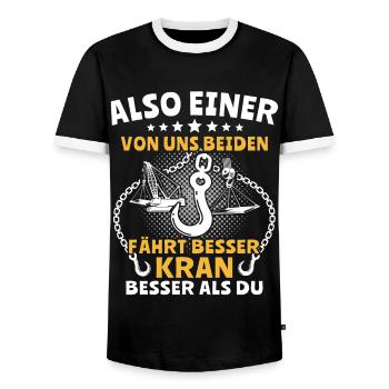 Kranführer Kran Kranfahrer - Männer Kontrast-T-Shirt - Schwarz/Weiß - Vorne - AI Model Female 172 light (172cm) & AI Model Male 178 light (178cm)