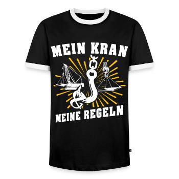 Kranführer Kran Kranfahrer - Männer Kontrast-T-Shirt - Schwarz/Weiß - Vorne - AI Model Female 172 light (172cm) & AI Model Male 178 light (178cm)