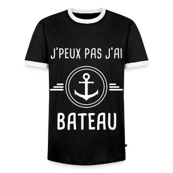 bateau je peux pas j'ai bateau ancre mer - T-shirt contrasté Homme - noir/blanc - Devant - AI Model Female 172 light (172cm) & AI Model Male 178 light (178cm)