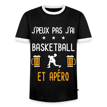 je peux pas j'ai basketball sport apéro - T-shirt contrasté Homme - noir/blanc - Devant - AI Model Female 172 light (172cm) & AI Model Male 178 light (178cm)