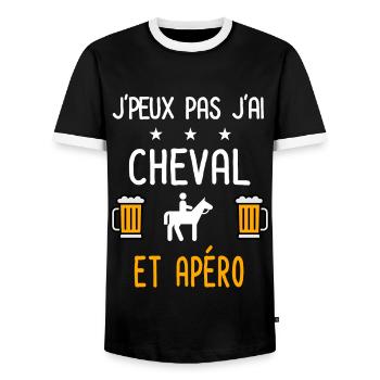 je peux pas j'ai cheval apéro - T-shirt contrasté Homme - noir/blanc - Devant - AI Model Female 172 light (172cm) & AI Model Male 178 light (178cm)