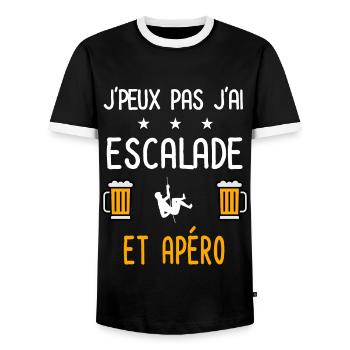 je peux pas j'ai escalade corde apéro - T-shirt contrasté Homme - noir/blanc - Devant - AI Model Female 172 light (172cm) & AI Model Male 178 light (178cm)