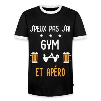 je peux pas j'ai gym apéro - T-shirt contrasté Homme - noir/blanc - Devant - AI Model Female 172 light (172cm) & AI Model Male 178 light (178cm)