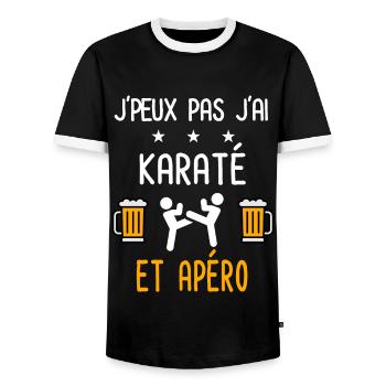 je peux pas j'ai karaté art martial apéro - T-shirt contrasté Homme - noir/blanc - Devant - AI Model Female 172 light (172cm) & AI Model Male 178 light (178cm)