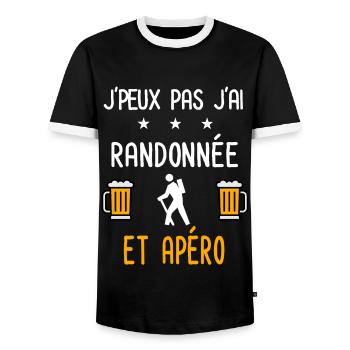 je peux pas j'ai randonnée apéro - T-shirt contrasté Homme - noir/blanc - Devant - AI Model Female 172 light (172cm) & AI Model Male 178 light (178cm)