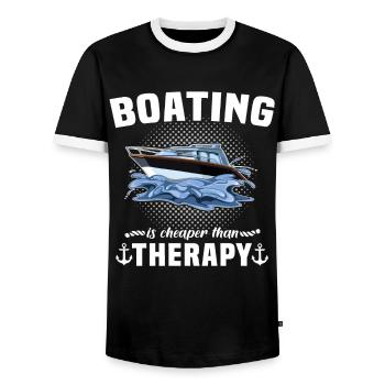 Captain Boat Sailing Ship Therapy - Men's Ringer Shirt - black/white - Front - AI Model Female 172 light (172cm) & AI Model Male 178 light (178cm)