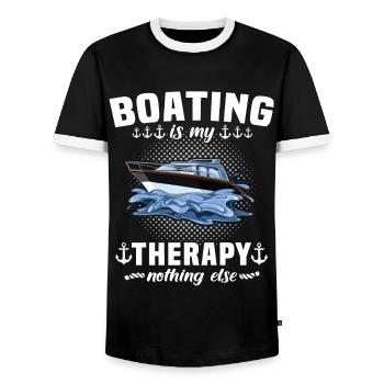 Captain Boat Sailing Ship Therapy - Men's Ringer Shirt - black/white - Front - AI Model Female 172 light (172cm) & AI Model Male 178 light (178cm)