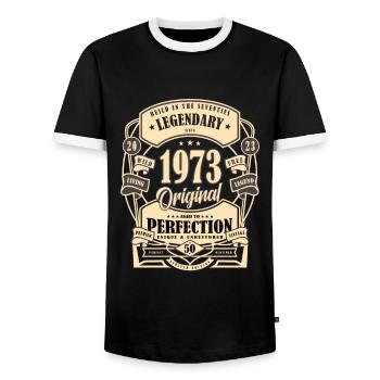 Cadeau du 50e anniversaire Mythe Légende Original - T-shirt contrasté Homme - noir/blanc - Devant - AI Model Female 172 light (172cm) & AI Model Male 178 light (178cm)
