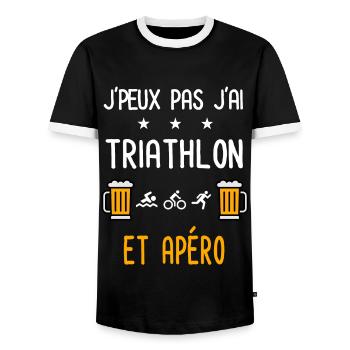 je peux pas j'ai triathlon sport apéro - T-shirt contrasté Homme - noir/blanc - Devant - AI Model Female 172 light (172cm) & AI Model Male 178 light (178cm)