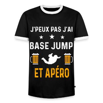 je peux pas j'ai base jump et apéro - T-shirt contrasté Homme - noir/blanc - Devant - AI Model Female 172 light (172cm) & AI Model Male 178 light (178cm)