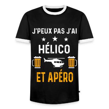 je peux pas j'ai hélico et apéro - T-shirt contrasté Homme - noir/blanc - Devant - AI Model Female 172 light (172cm) & AI Model Male 178 light (178cm)