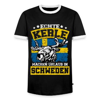 Echte Kerle machen Urlaub in Schweden mit Elch - Männer Kontrast-T-Shirt - Schwarz/Weiß - Vorne - AI Model Female 172 light (172cm) & AI Model Male 178 light (178cm)