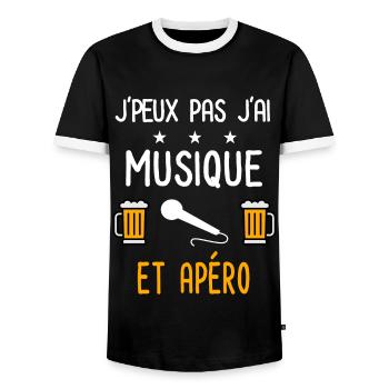 je peux pas musique micro - T-shirt contrasté Homme - noir/blanc - Devant - AI Model Female 172 light (172cm) & AI Model Male 178 light (178cm)