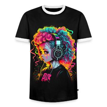 Jolie fille avec des écouteurs - T-shirt contrasté Homme - noir/blanc - Devant - AI Model Female 172 light (172cm) & AI Model Male 178 light (178cm)