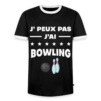 Je peux pas j'ai bowling quilles - T-shirt contrasté Homme - noir/blanc - Devant - AI Model Female 172 light (172cm) & AI Model Male 178 light (178cm)