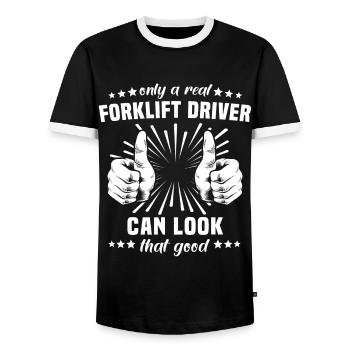 Gabelstapler Stapler Staplerfahrer - Männer Kontrast-T-Shirt - Schwarz/Weiß - Vorne - AI Model Female 172 light (172cm) & AI Model Male 178 light (178cm)