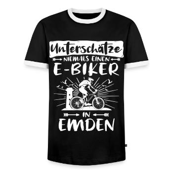 Emden Ebike Emdener Ebiker - Männer Kontrast-T-Shirt - Schwarz/Weiß - Vorne - AI Model Female 172 light (172cm) & AI Model Male 178 light (178cm)