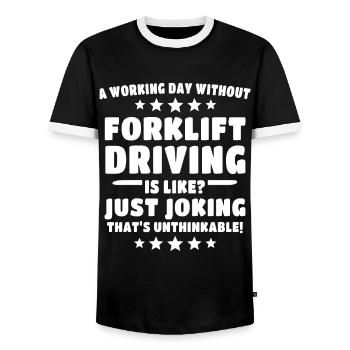 Gabelstapler Staplerfahrer - Männer Kontrast-T-Shirt - Schwarz/Weiß - Vorne - AI Model Female 172 light (172cm) & AI Model Male 178 light (178cm)