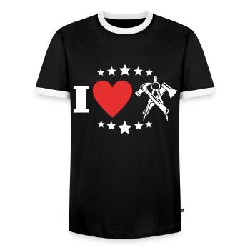 Carpenter Dear carpenters - Men's Ringer Shirt - black/white - Front - AI Model Female 172 light (172cm) & AI Model Male 178 light (178cm)