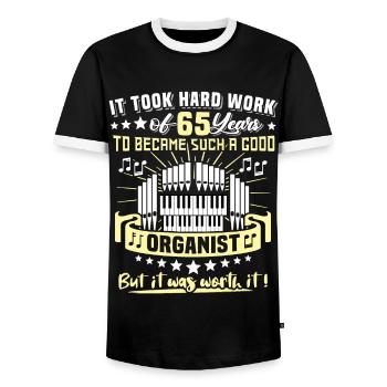 Organist 65th birthday 65 years organist - Men's Ringer Shirt - black/white - Front - AI Model Female 172 light (172cm) & AI Model Male 178 light (178cm)
