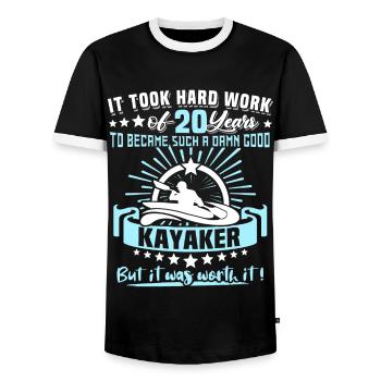 Kajaking 20. Geburtstag Kajak 20 Jahre Kajaker - Männer Kontrast-T-Shirt - Schwarz/Weiß - Vorne - AI Model Female 172 light (172cm) & AI Model Male 178 light (178cm)