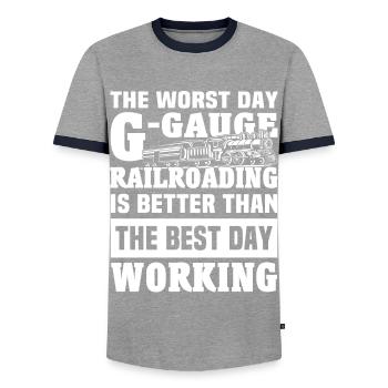 Gartenbahn Spur G Modelleisenbahn - Männer Kontrast-T-Shirt - Grau/Navy  - Vorne - AI Model Female 172 light (172cm) & AI Model Male 178 light (178cm)
