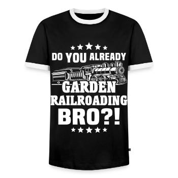 Garden Railway Gauge Model Railway - Men's Ringer Shirt - black/white - Front - AI Model Female 172 light (172cm) & AI Model Male 178 light (178cm)