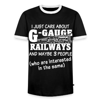 Model railway gauge G garden railway - Men's Ringer Shirt - black/white - Front - AI Model Female 172 light (172cm) & AI Model Male 178 light (178cm)