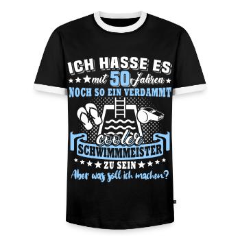 Schwimmmeister Geburtstag 50 Jahre alt - Männer Kontrast-T-Shirt - Schwarz/Weiß - Vorne - AI Model Female 172 light (172cm) & AI Model Male 178 light (178cm)