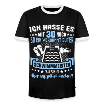 Schwimmmeister 30. Geburtstag 30 Jahre Bademeister - Männer Kontrast-T-Shirt - Schwarz/Weiß - Vorne - AI Model Female 172 light (172cm) & AI Model Male 178 light (178cm)