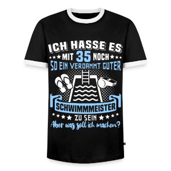Schwimmmeister 35. Geburtstag 35 Jahre Bademeister - Männer Kontrast-T-Shirt - Schwarz/Weiß - Vorne - AI Model Female 172 light (172cm) & AI Model Male 178 light (178cm)